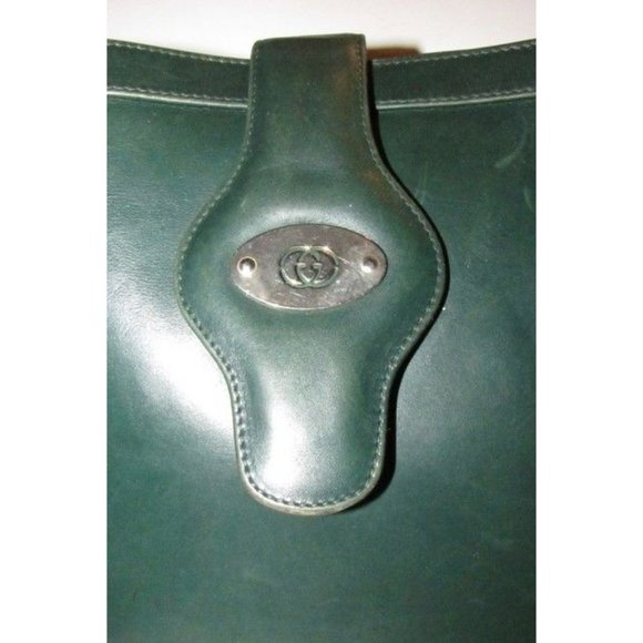 Gucci Britt Forest Green Gold Leather Shoulder Bag Bucket Style Satchel - Picture 5 of 11